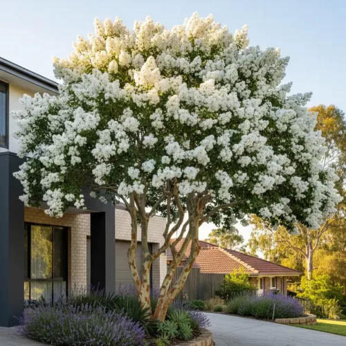 Kínai selyemmirtusz 'Natchez' (Lagerstroemia indica 'Natchez') - fehér virágú
