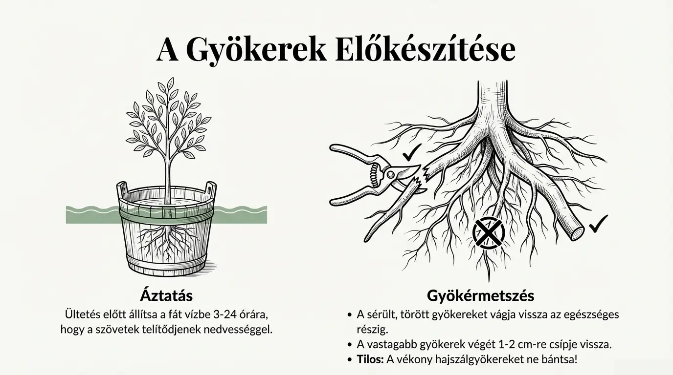 GYümölcsfa ültetés - gyökér metszés